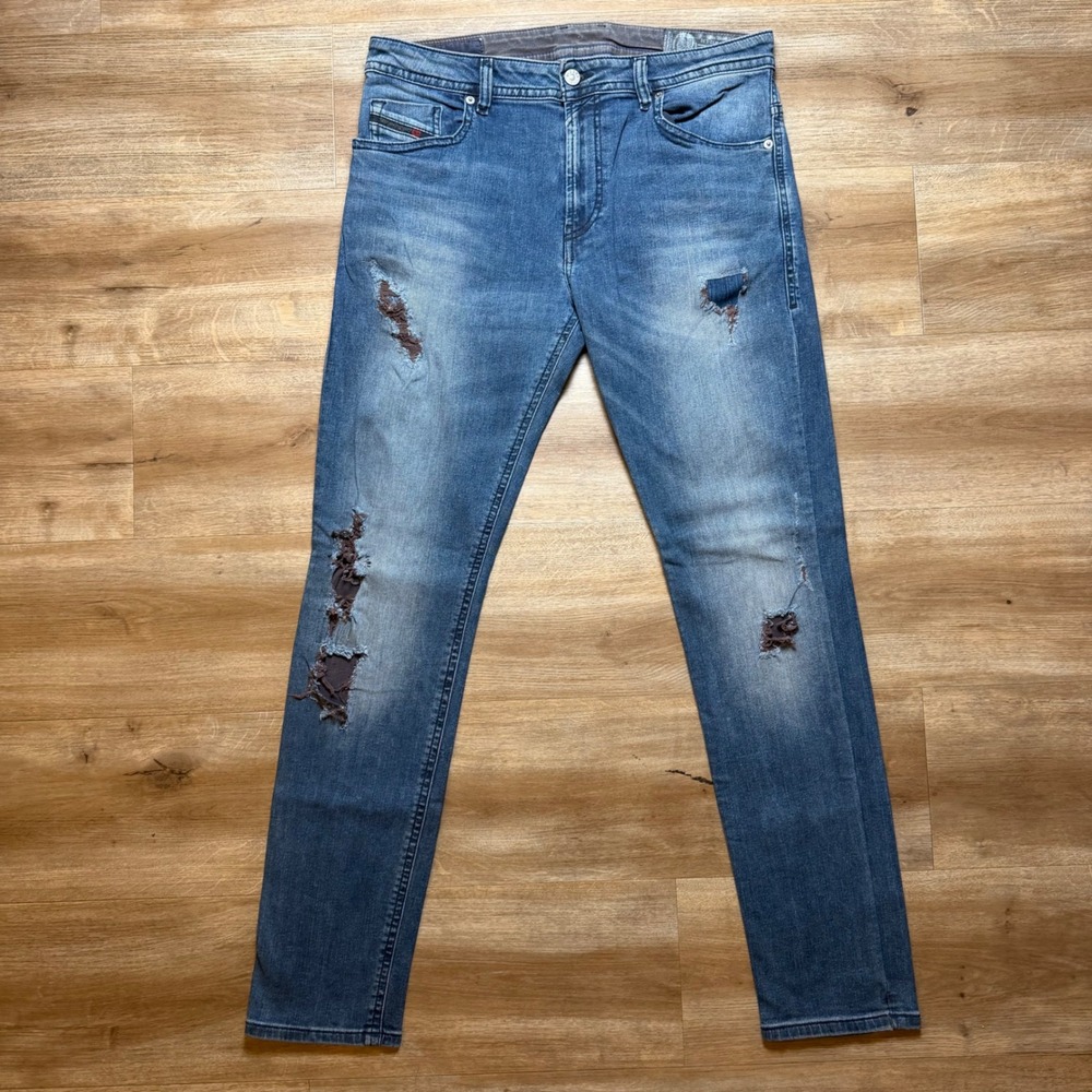 Diesel Thommer Jeans Mens 32x30 Blue Distressed Slim Skinny Stretch Denim C84ND